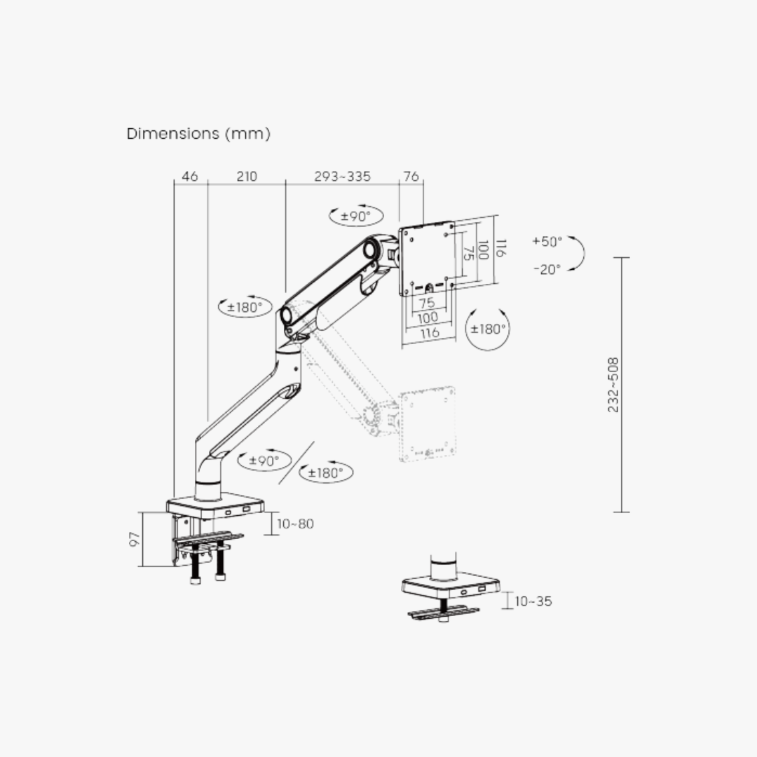 Alterzone Arm Momentum Heavy-duty Single Monitor Arm With USB-A/USB-C Ports, Space Gray