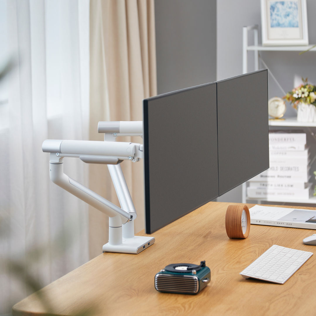 Alterzone Arm Duo USB Aluminum Monitor Arm, 2 x USB 3.0 Ports, White