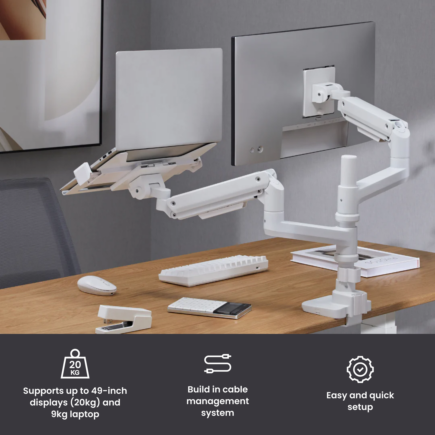 Alterzone Arm Luxe Heavy-duty Single Monitor Arm with Laptop Tray, White