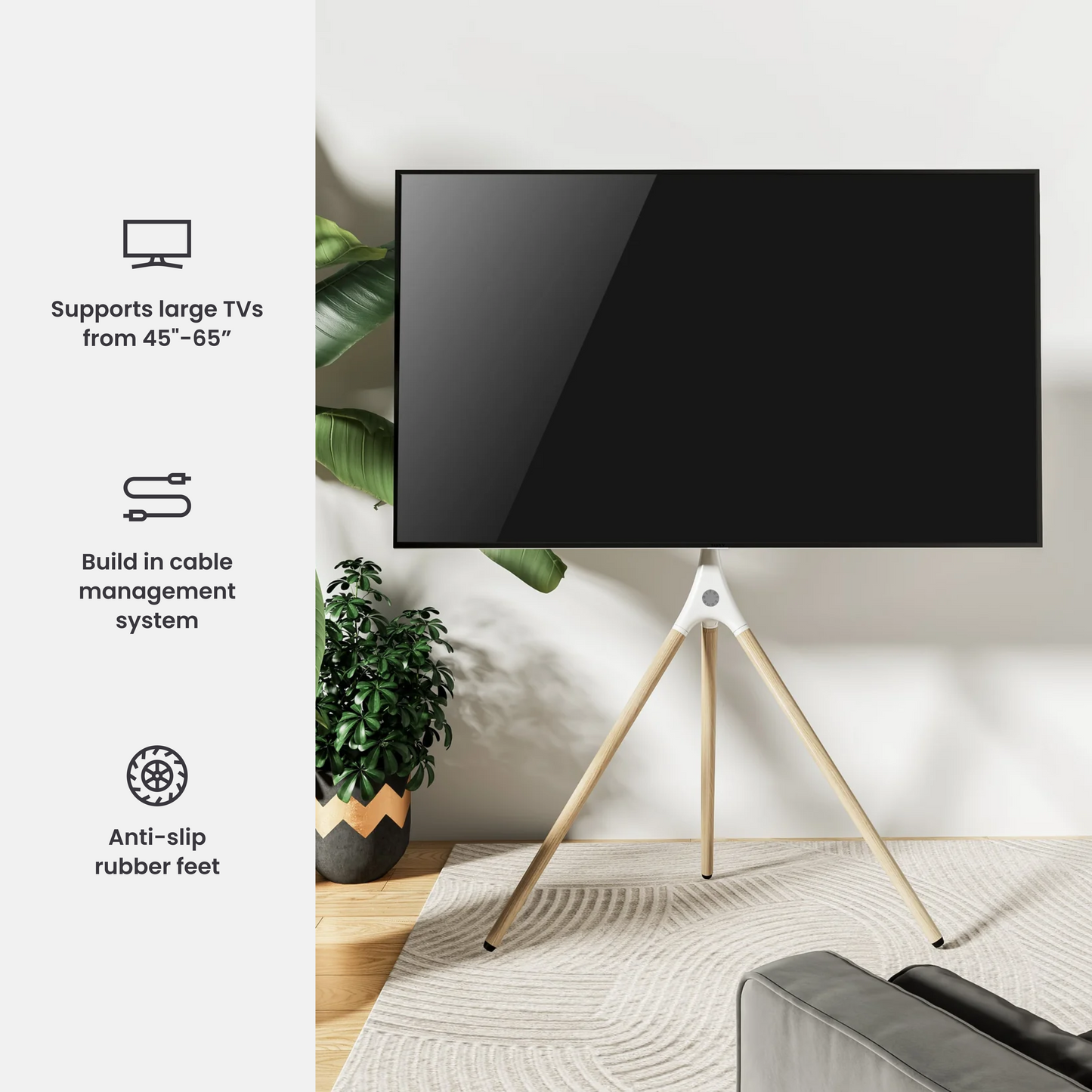 Alterzone Trio Easel TV Floor Stand for 45"-65" TVs, White