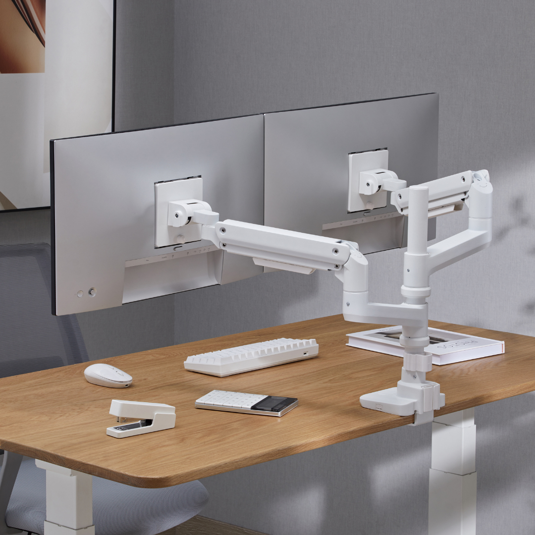 Alterzone Arm Luxe Heavy-duty Duo monitorivarsi kahdelle näytölle, valkoinen