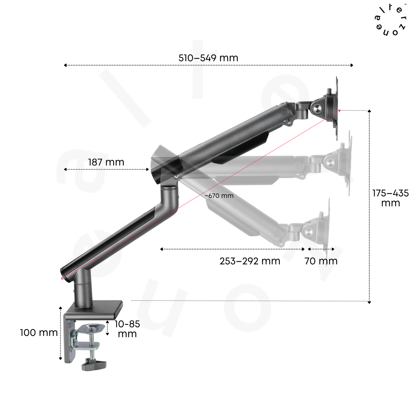 Alterzone Arm One Aluminum Monitor Arm, Space Gray