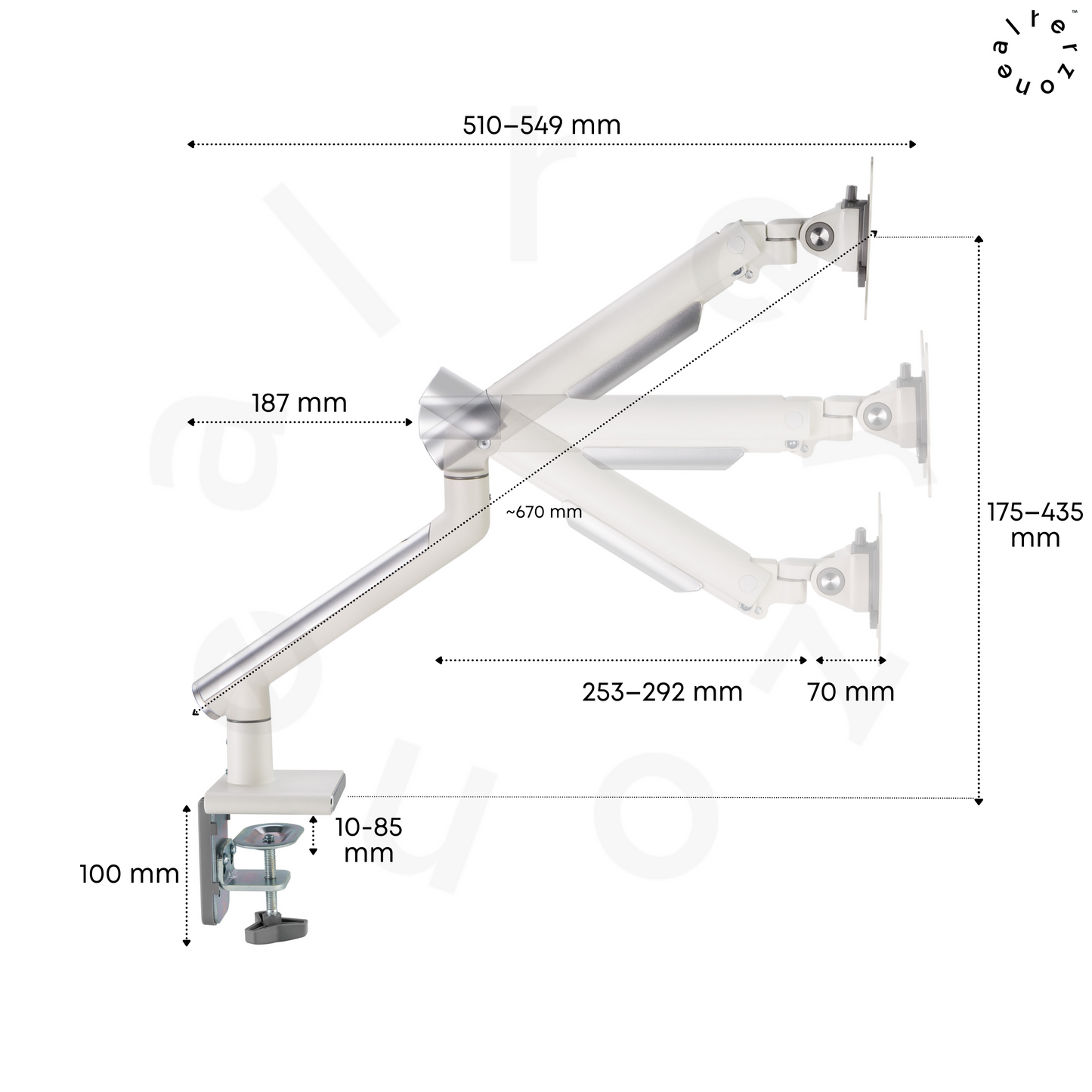 Alterzone Arm One Aluminum Monitor Arm, White