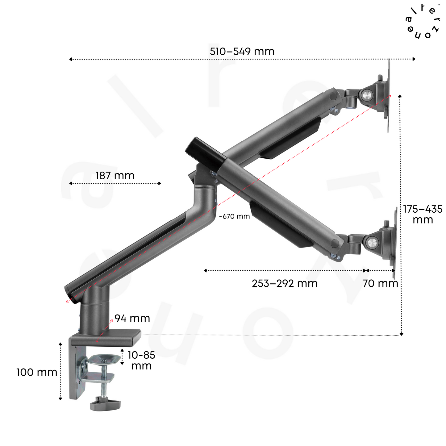 Alterzone Arm Duo Aluminum Monitor Arm, Space Gray