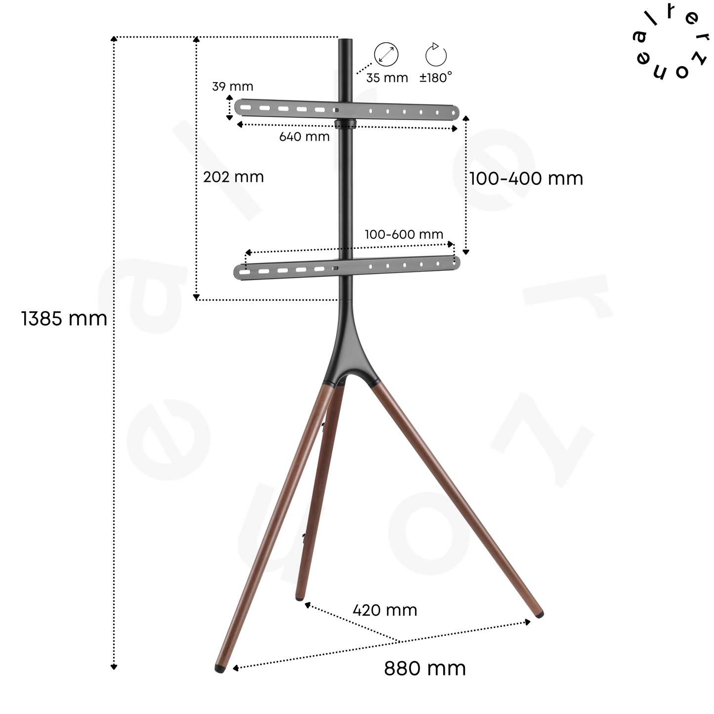 Alterzone Trio Easel TV Floor Stand for 45"-65" TVs, Walnut