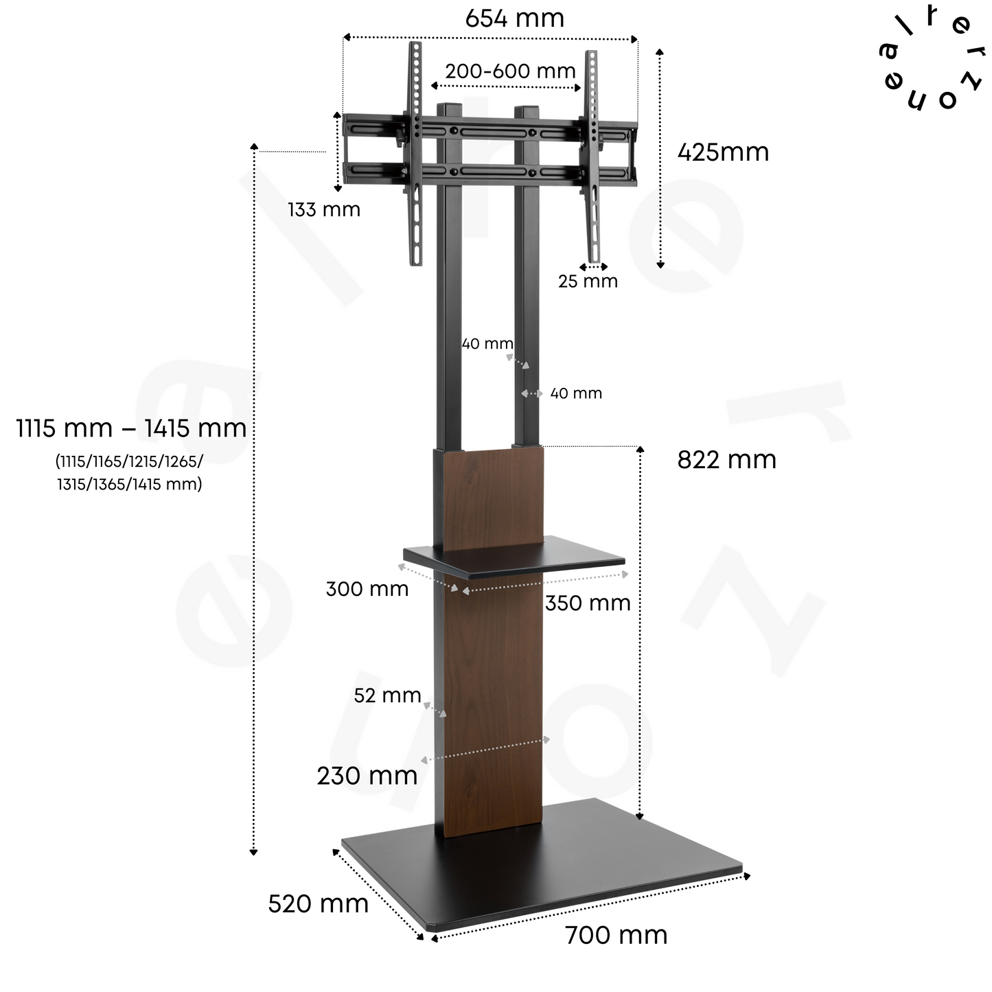 Alterzone Slim 7s TV Floor Stand with Shelf for 37"-70" TVs, Walnut