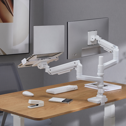 Alterzone Arm Luxe Heavy-duty Single Monitor Arm with Laptop Tray, White