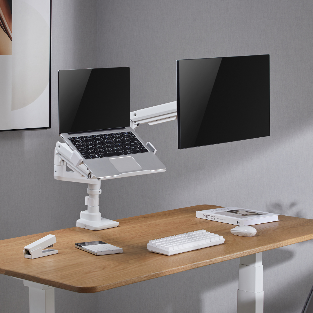 Alterzone Arm Luxe Heavy-duty Single Monitor Arm with Laptop Tray, White