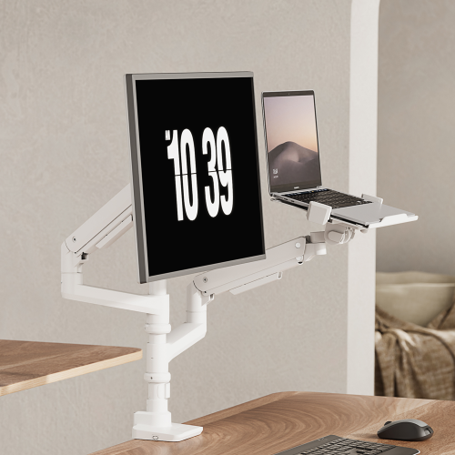 Alterzone Arm Luxe Heavy-duty Single Monitor Arm with Laptop Tray, White