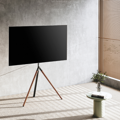 Alterzone Trio Lite Easel TV Floor Stand, Black & Walnut