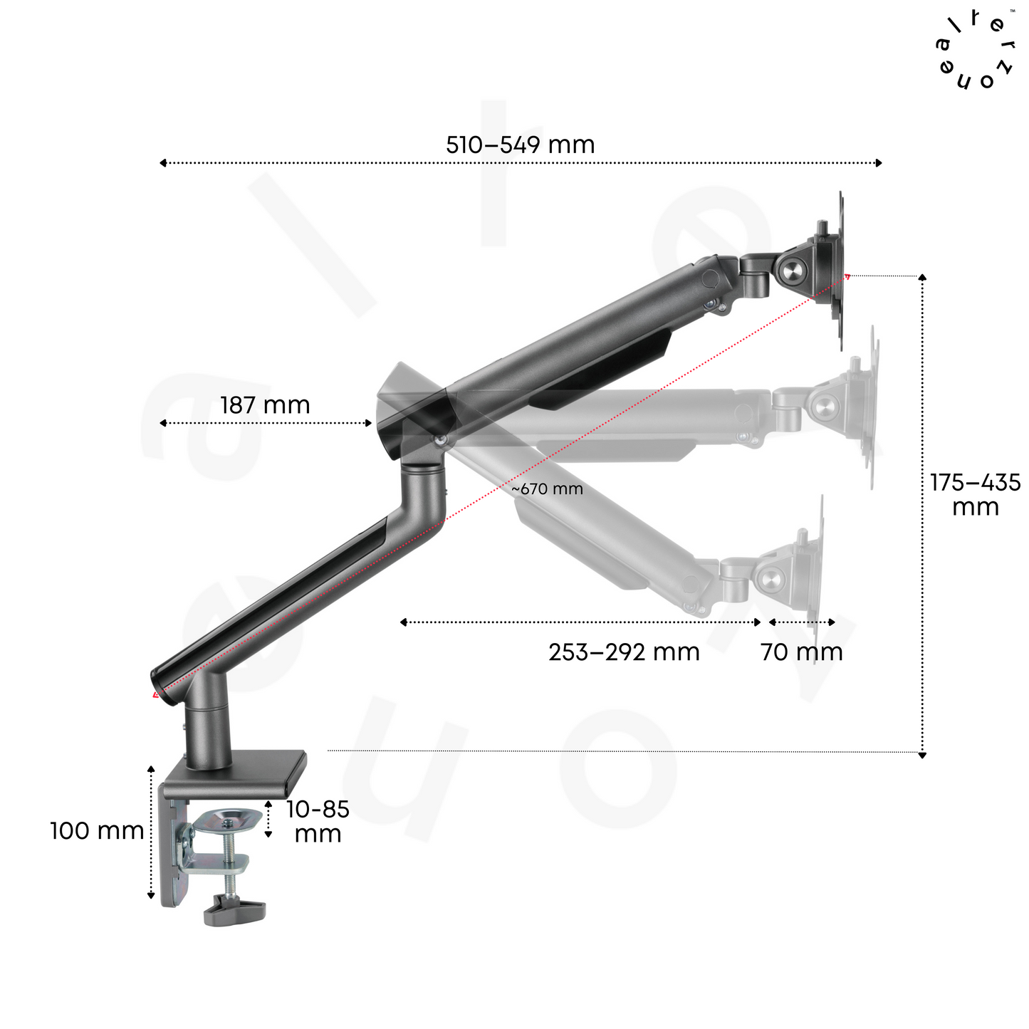 Alterzone Arm One Aluminum Monitor Arm, Space Gray 