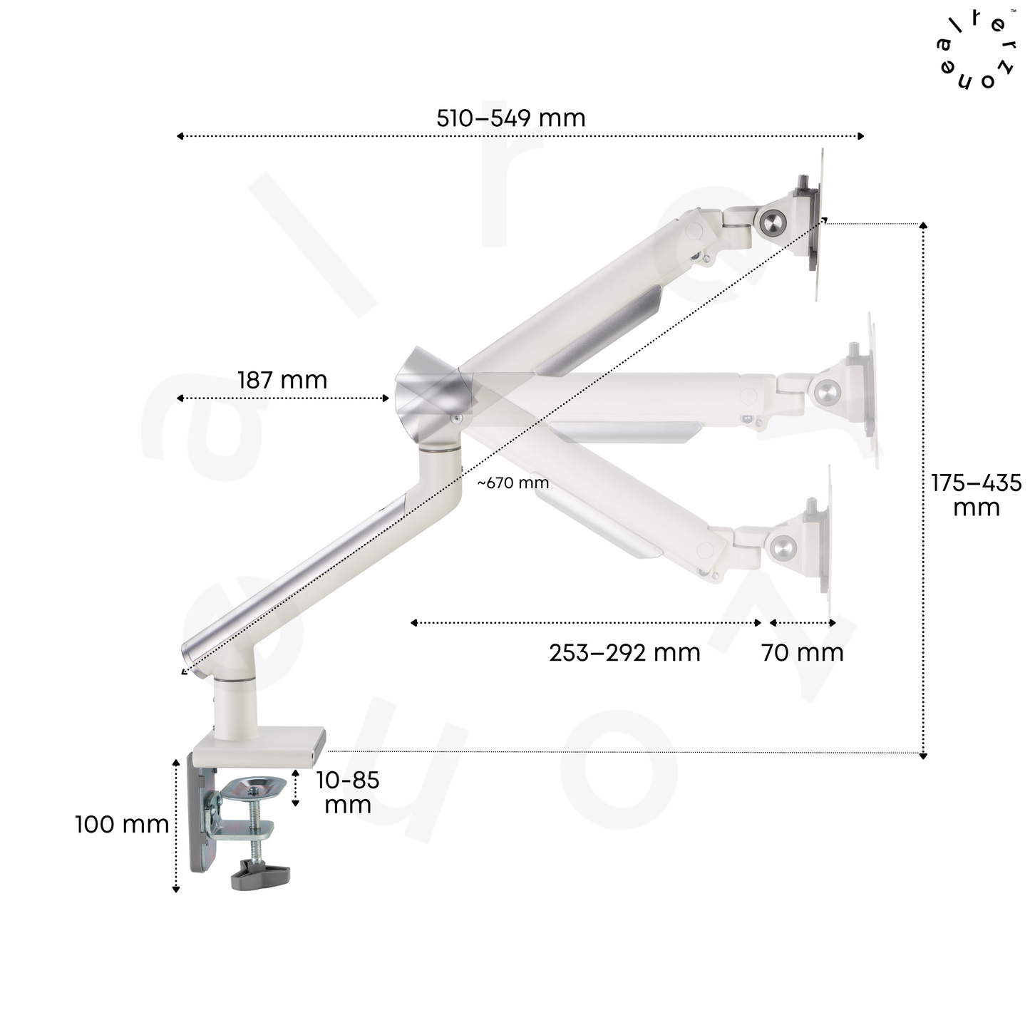 Alterzone Arm One Aluminum Monitor Arm, White 