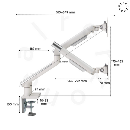 Alterzone Arm Duo Aluminum Monitor Arm, White