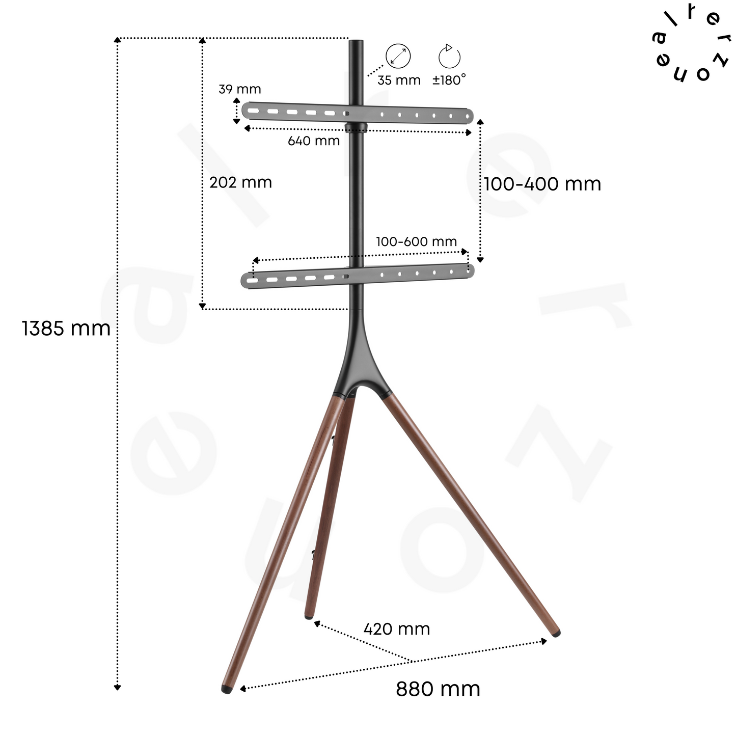 Alterzone Trio Easel TV Floor Stand for 45"-65" TVs, Walnut 