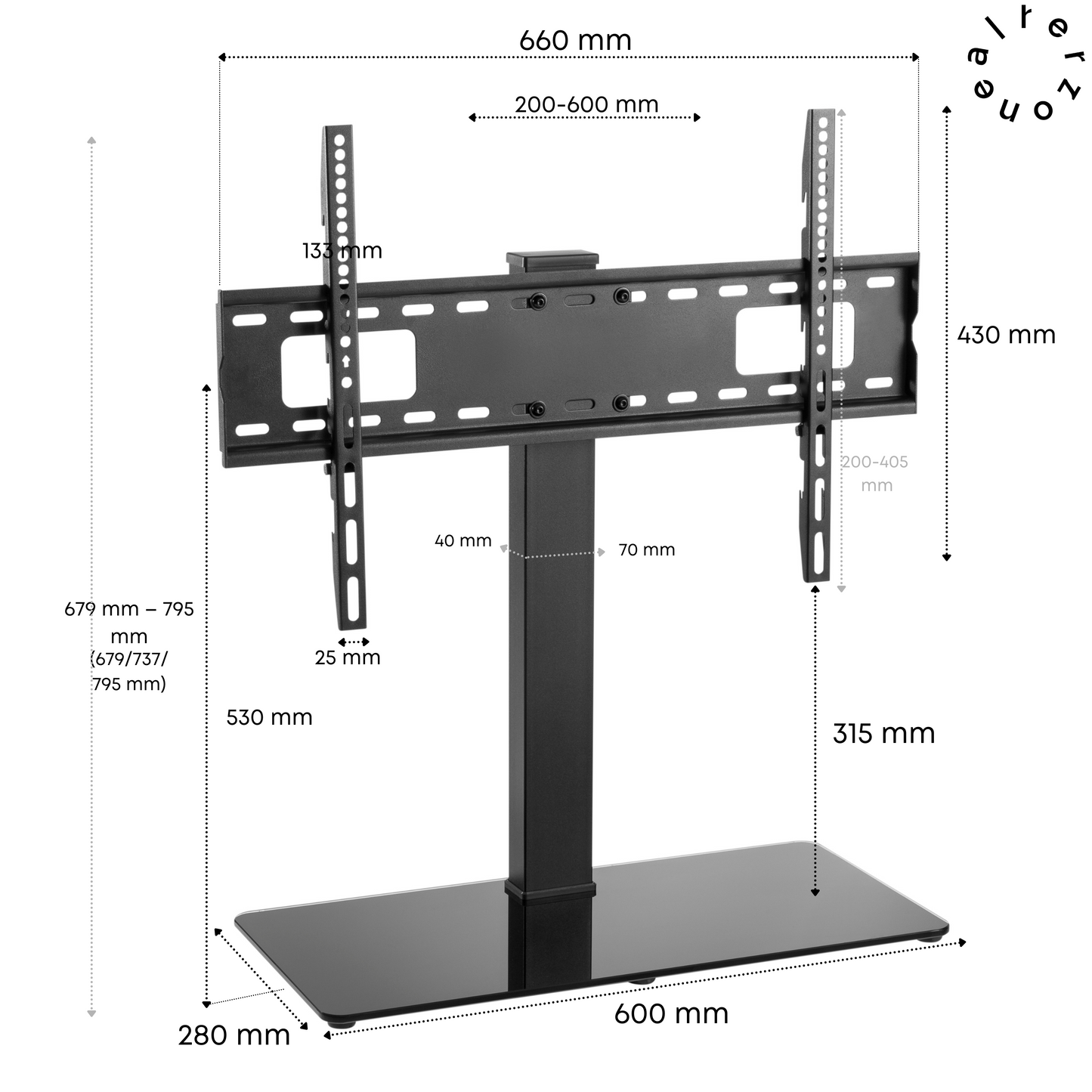 Alterzone Slim 7g Compact TV Stand with Glass Base for 37"-70" TVs, Black 