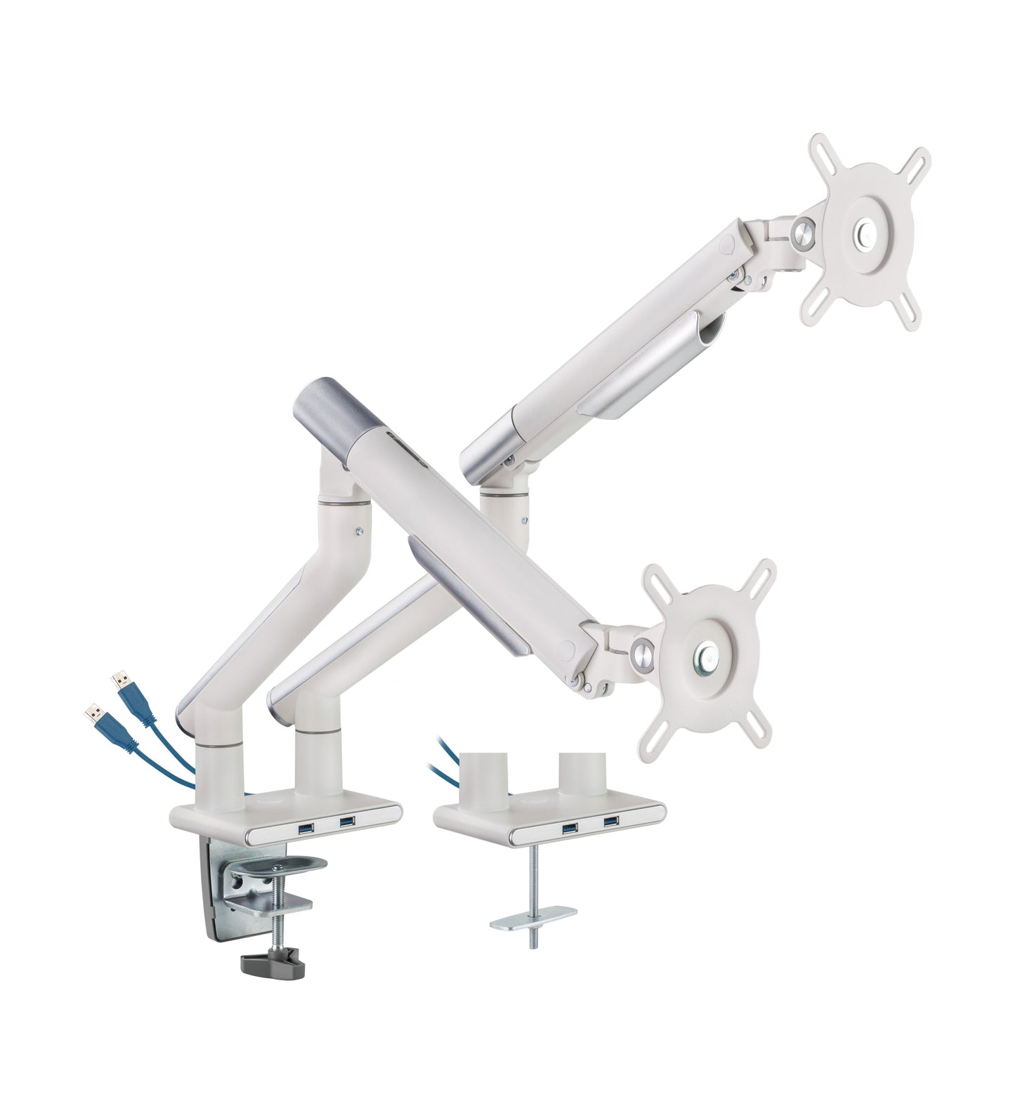 Alterzone Arm Duo USB Aluminum Monitor Arm, 2 x USB 3.0 Ports, White 